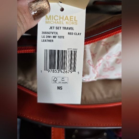 NWT Michael Kors Jet Set 2-in-1 Pebbled Leather & Logo Tote – Red Clay - Picture 9 of 10